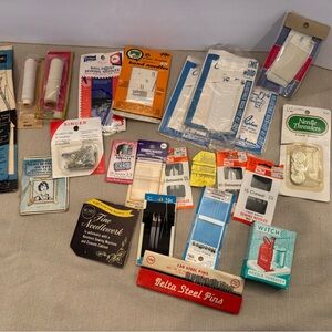 Vintage Lot of Sewing Supplies- Zipper, Needles, Threaders, Bra Backs, Etc.